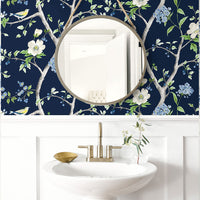 Floral Trail Navy Blue and Spring Green