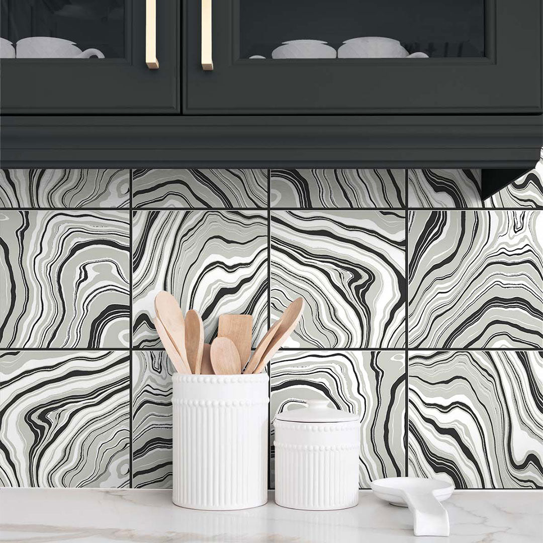 Marbled Tile Ebony and Metallic Silver