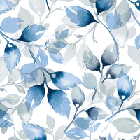 Watercolor Tossed Leaves Blue Lagoon